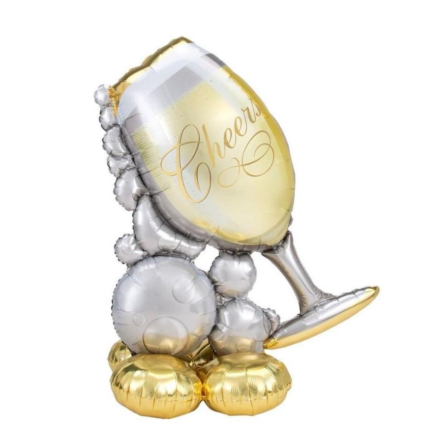3D Standing Champagne Glass With Bubbles Balloon