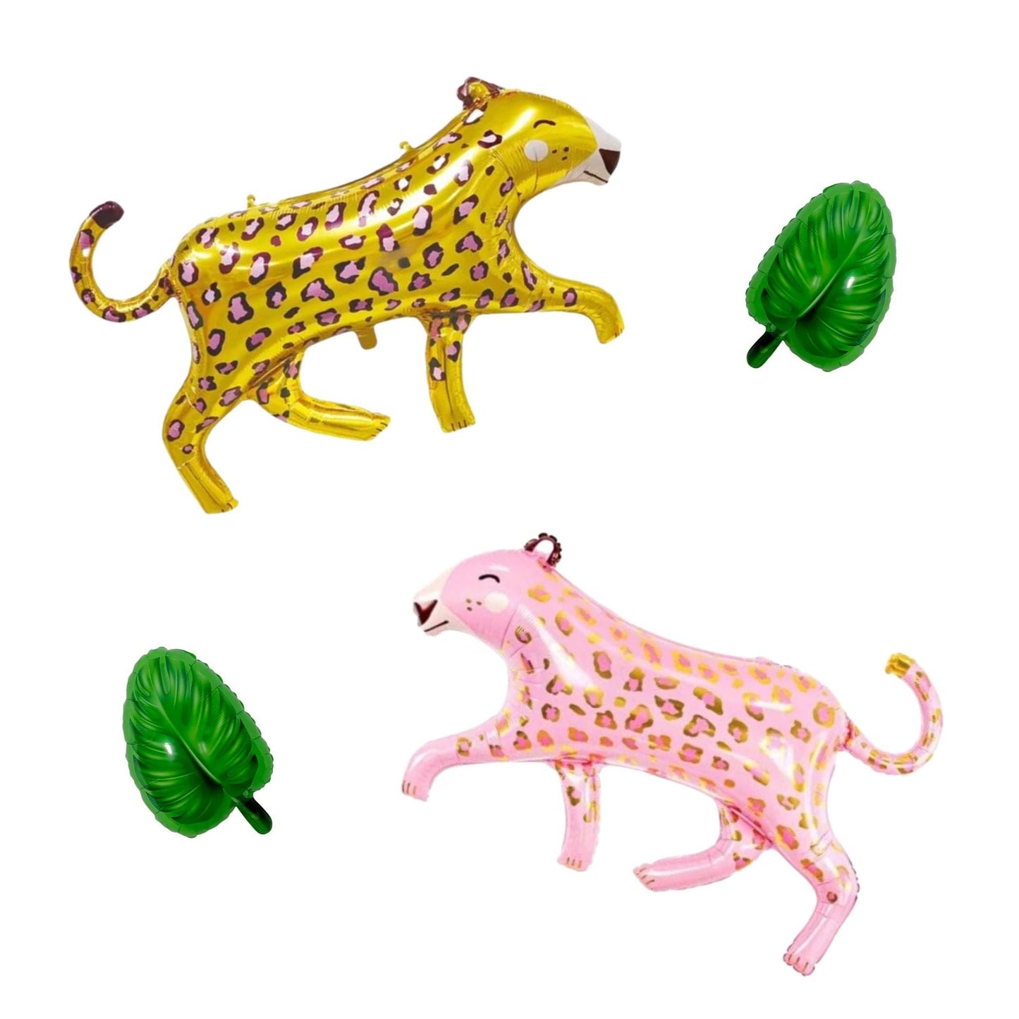Gold and Pink Cheetahs and Leaves Balloon Set