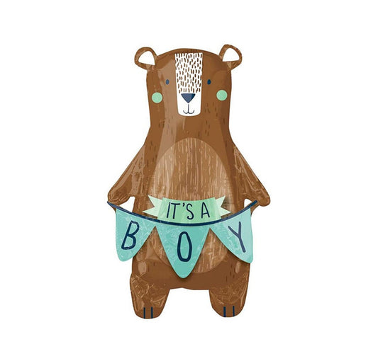 Bear With Boy Banner Balloon