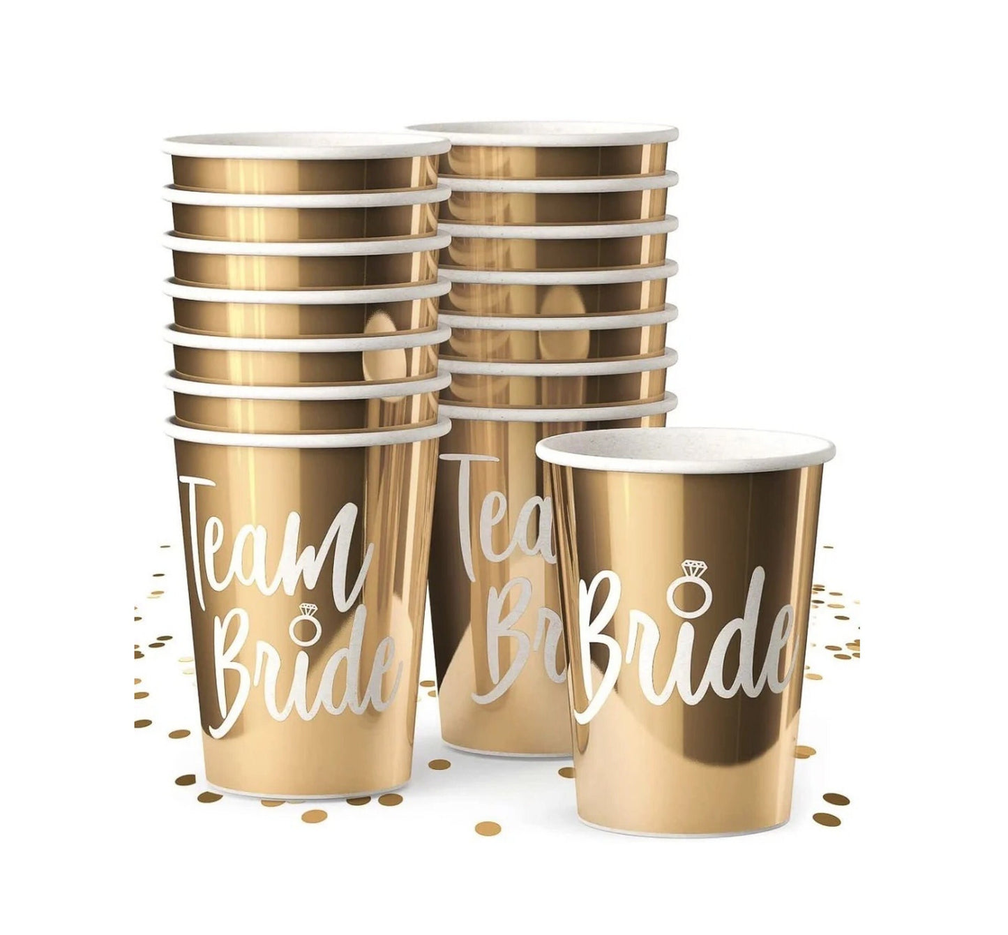 Gold Metallic Bride And Team Bride Bachelorette Themed Paper Cups