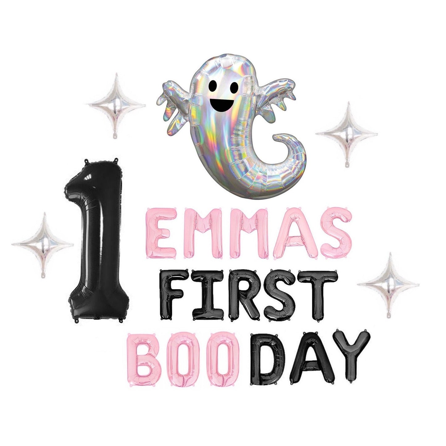 Custom Names First Boo Day (BabyPink+Black) Halloween Letter Balloon Kit