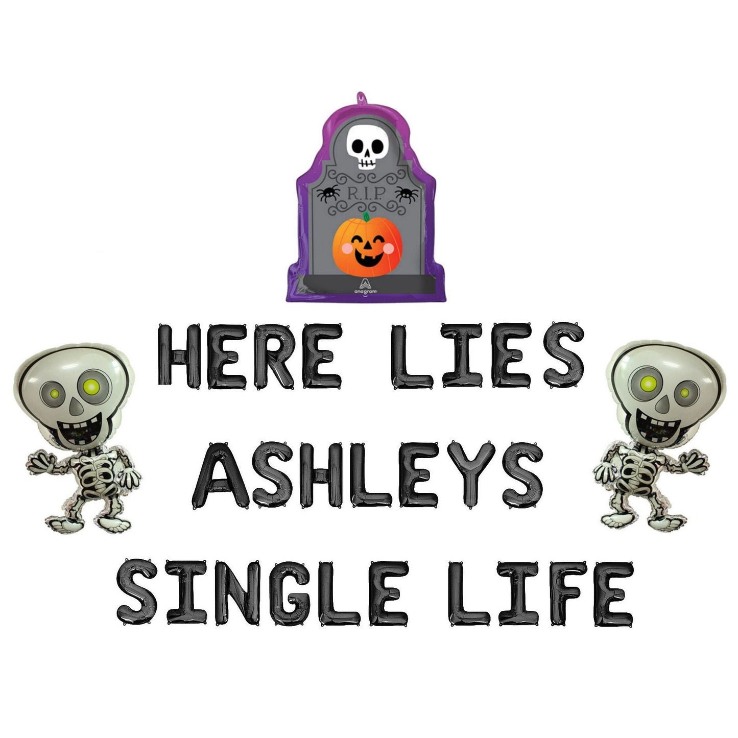 Here Lies Custom Names Single Life Halloween Letter Balloon Kit