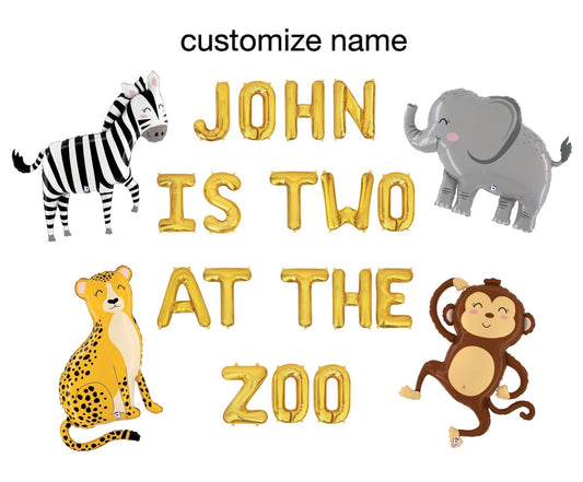 Custom Name Is Two At The Zoo Letter Balloon Kit