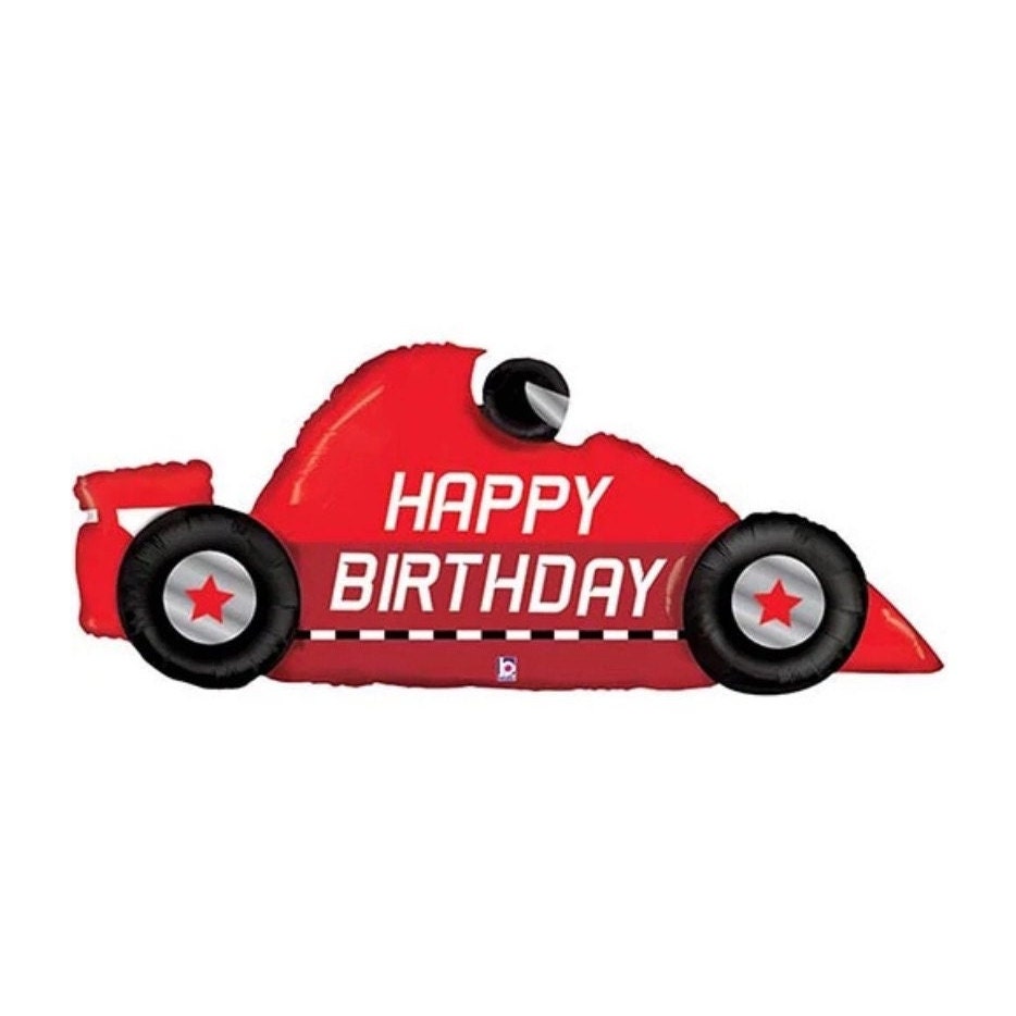 Red Happy Birthday Race Car Balloon