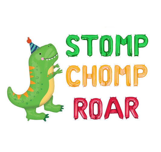 Stomp Chomp Roar Green Orange Red Letter Balloon Kit