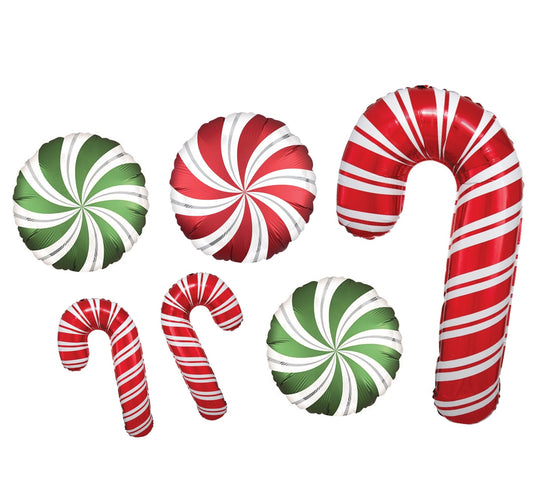 Candy Canes and Swirly Candies Christmas Themed Balloons