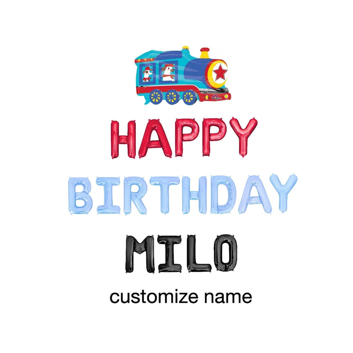 Happy Birthday Custom Name With Train Birthday Letter Balloon Kit