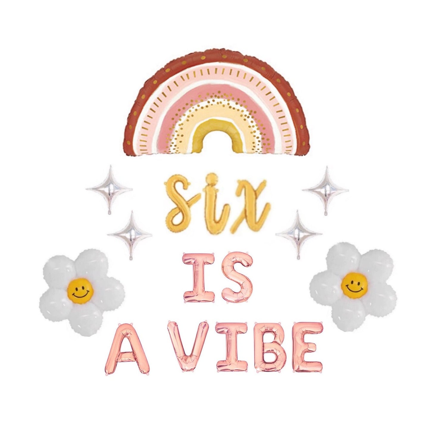 Six Is A Vibe Boho Daisies letter Balloon Kit