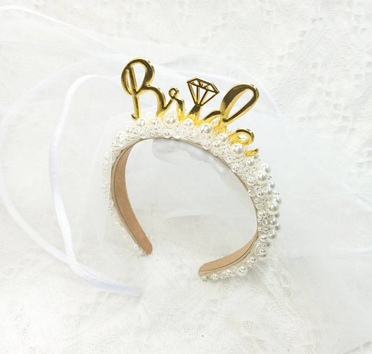 Gold Bride Headband Veil