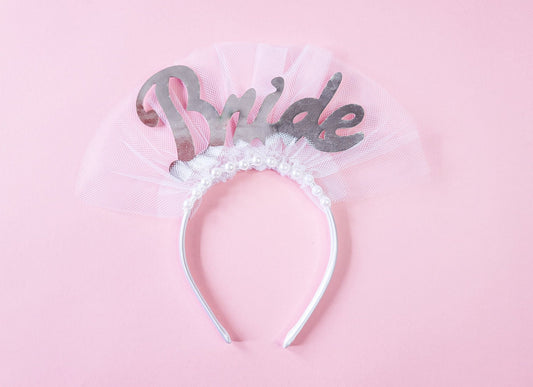 Bride To Be Veil Headband Silver Lettering