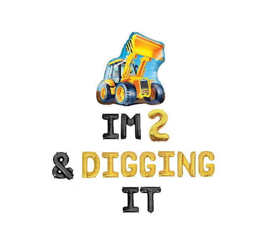 Im 2 And Digging It Construction Themed Letter Balloon Kit