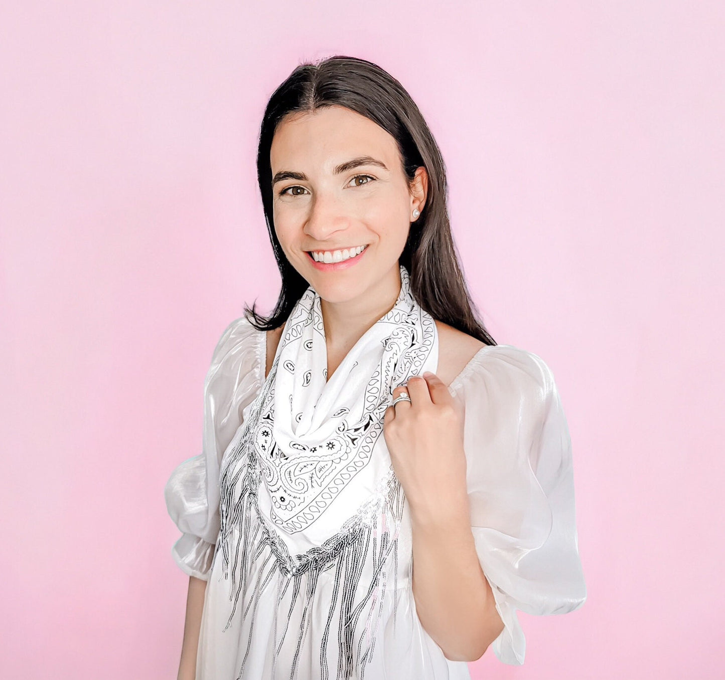 Bedazzled White Western Themed Bandana