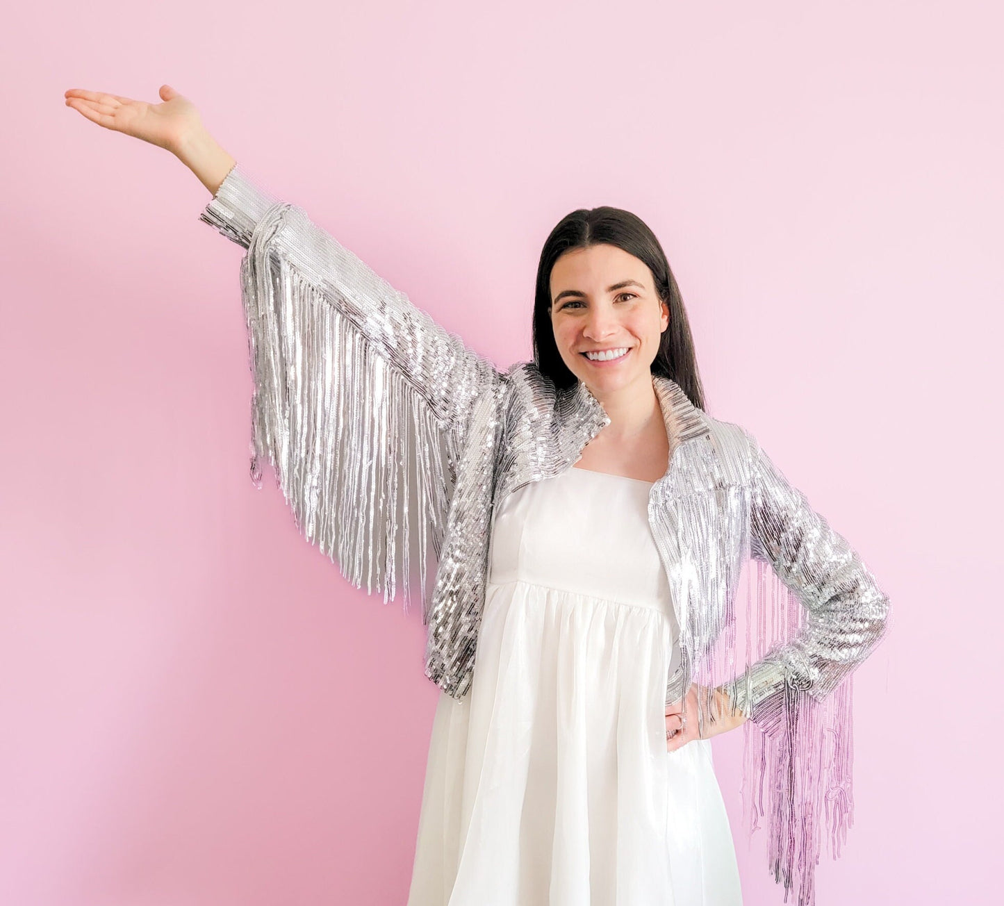 Silver Sequin Western Fringe Jacket