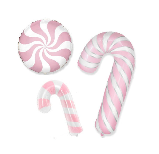 Pastel Pink Candy and Candy Cane Balloons