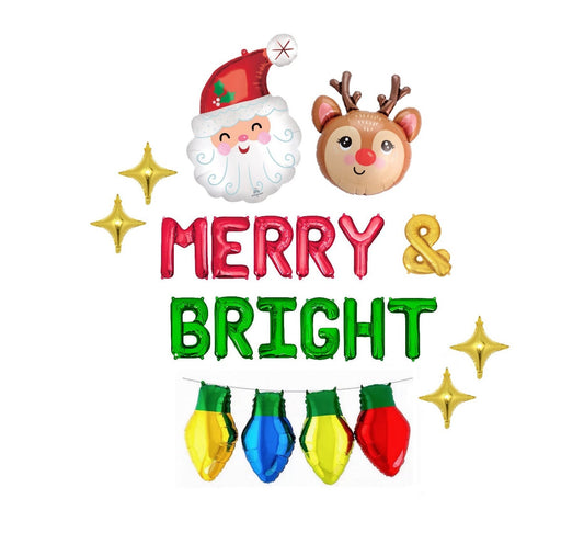 Merry & Bright With Christmas Lights Letter Balloon Kit