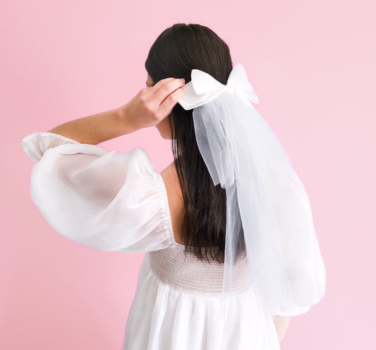 White Bow Bride Veil