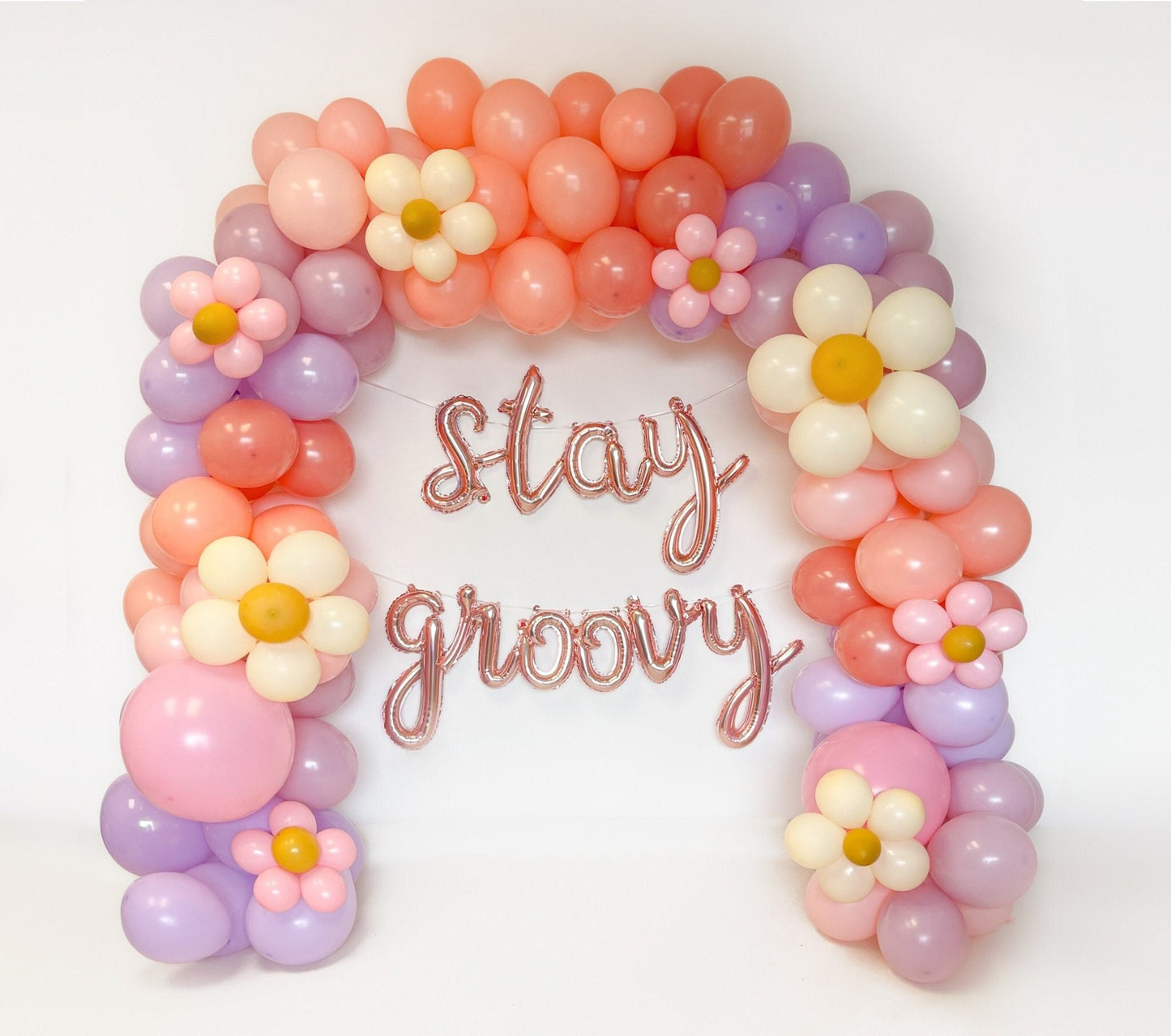 Pinks & Purples Stay Groovy White Flowers Balloon Garland Kit