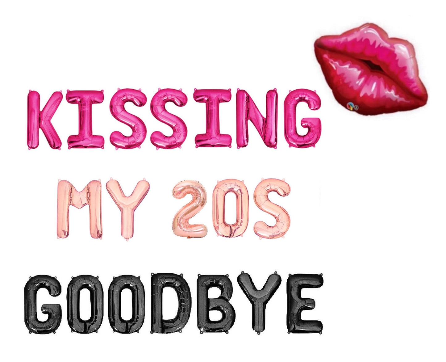 Kissing My 20s Goodbye Hot Pink Rose Black Letter Balloon Kit