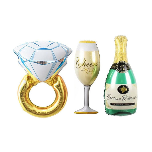 Engagement Ring Champagne Glass and Bottle Balloon Set