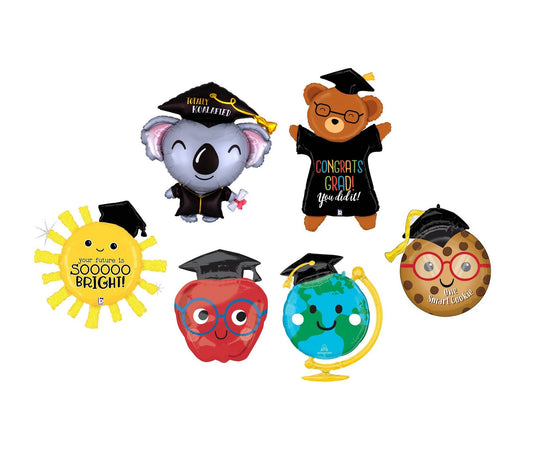 Koala Sun Bear Cookie Apple Globe Graduation Themed Balloons