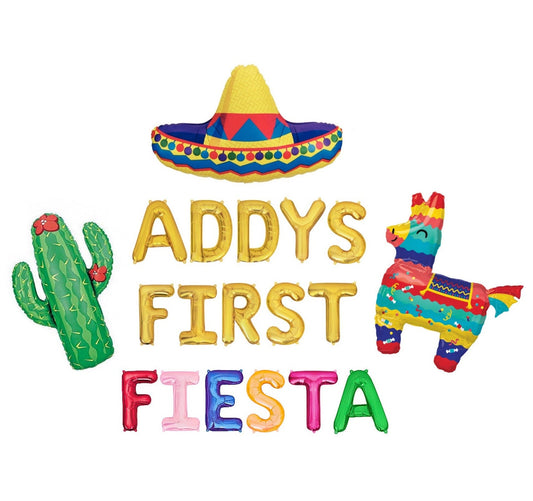 Custom Names First Fiesta Multi-Colored Letter Balloon Kit