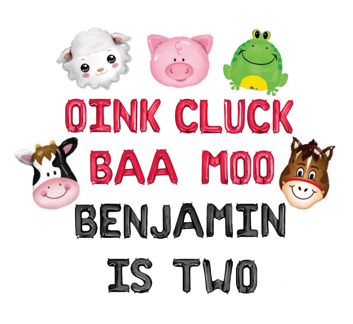 Oink Cluck Baa Moo Custom Name Is Two Letter Balloon Kit