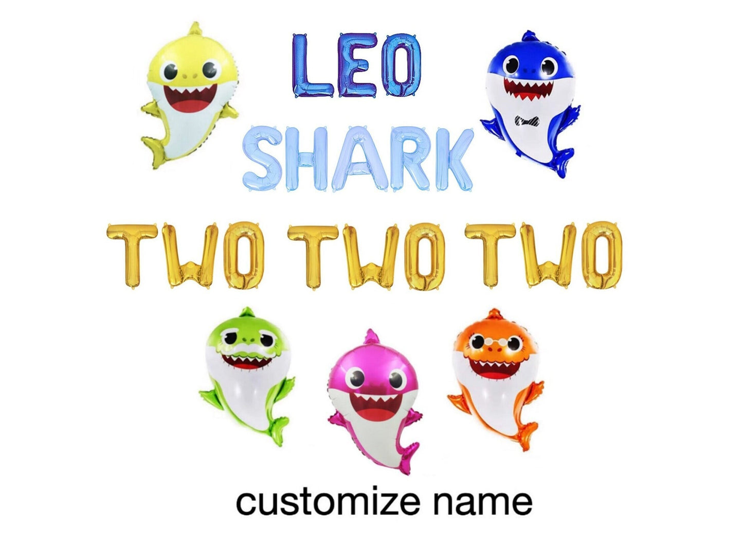 Baby Shark Two Two Two Custom Letter Balloon Kit