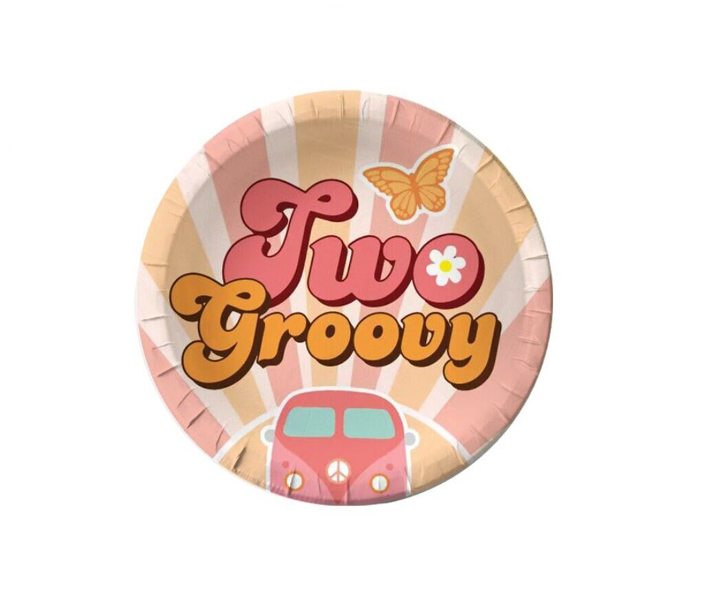 Groovy Themed Paper Plates Cupcake and Cake Toppers