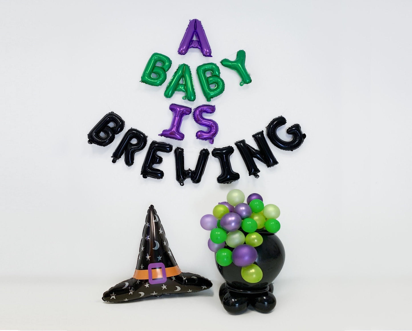 A Baby Is Brewing and Cauldron Kit Halloween Letter Balloon Kit