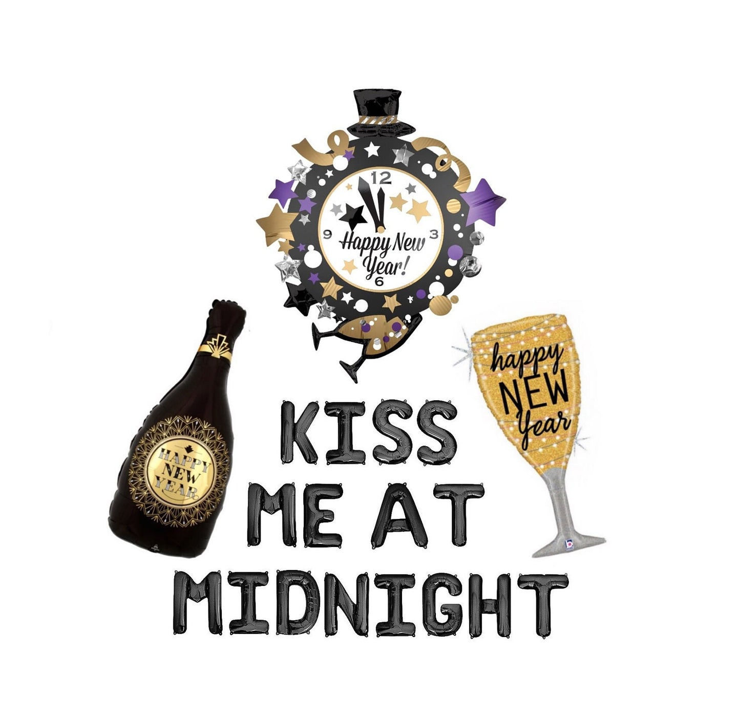 Kiss Me At Midnight New Years Eve Themed Letter Balloon Kit