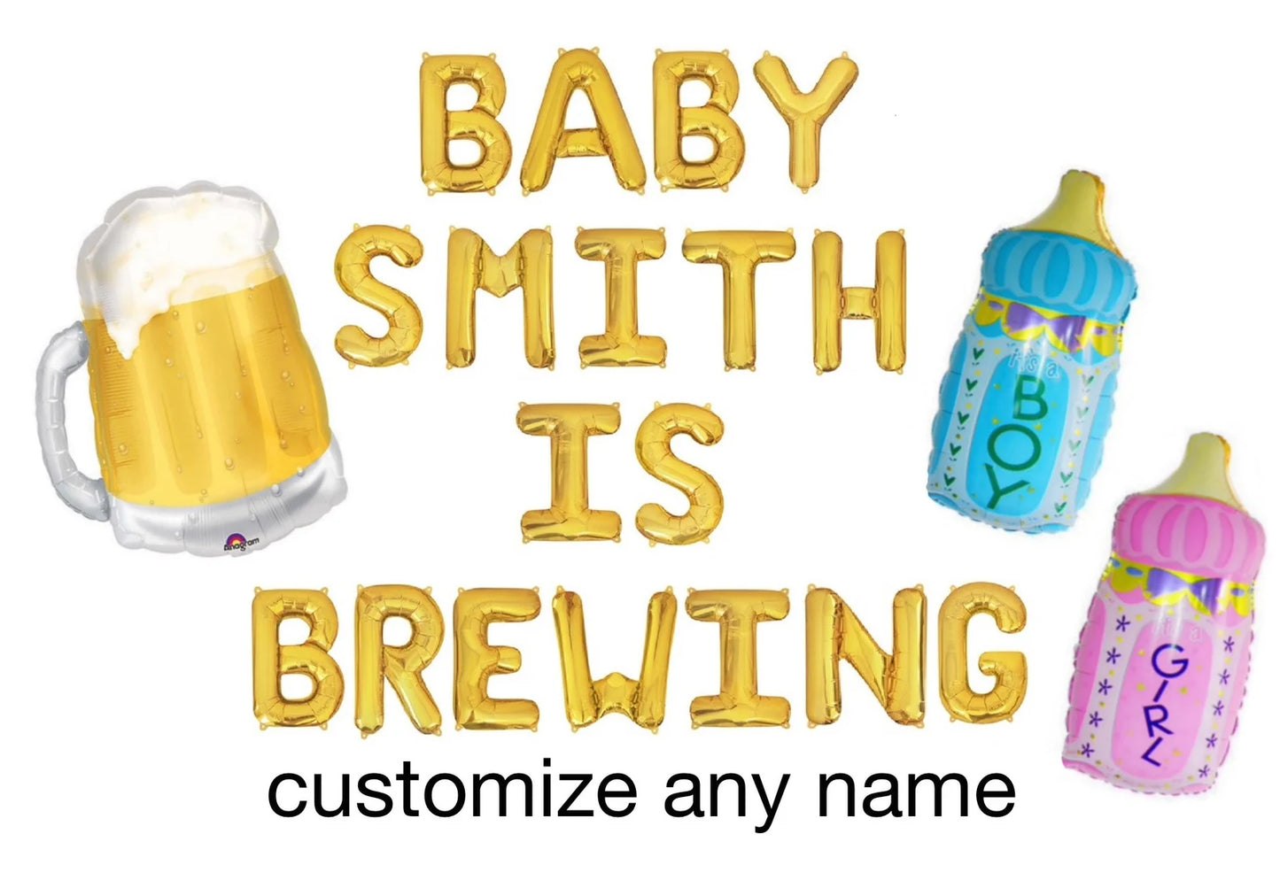 Baby Custom Name Is Brewing Baby Shower Letter Balloon Kit