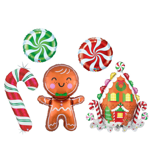 Gingerbread Gingerbread House Candy Cane Swirly Candies Christmas Themed Balloons