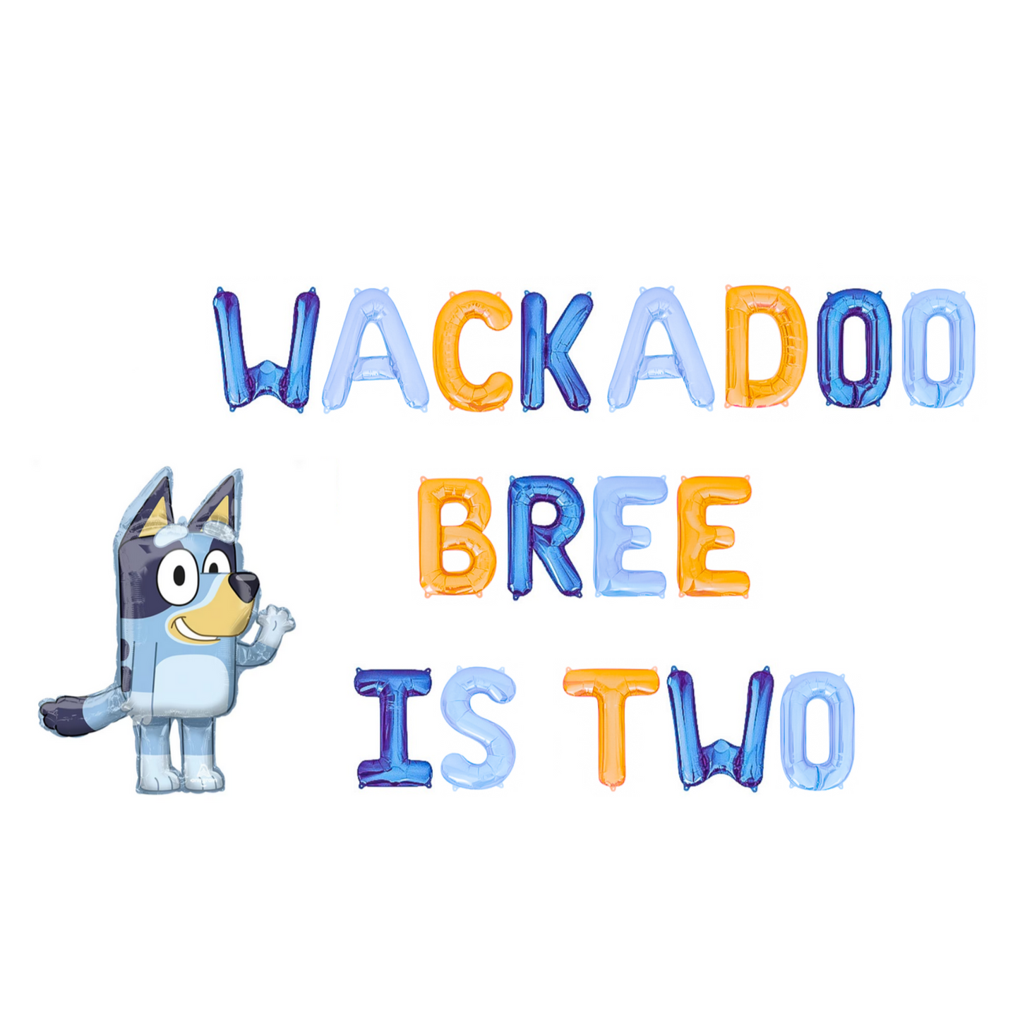 Wackadoo Custom Name Is Two Bluey Letter Balloon Kit