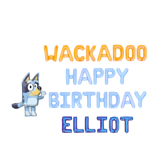 Wackadoo Happy Birthday Custom Bluey Birthday Blue Letter Balloon Kit