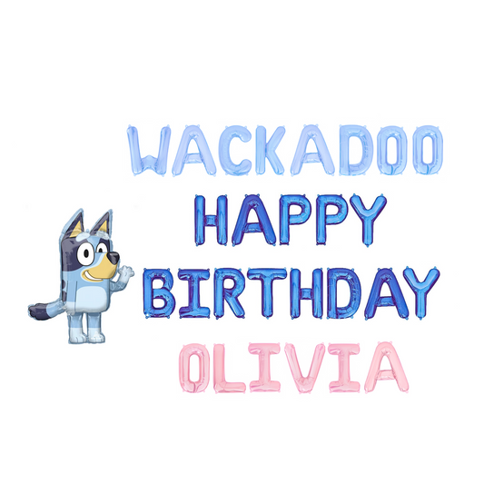 Wackadoo Happy Birthday Custom Bluey Birthday Letter Balloon Kit