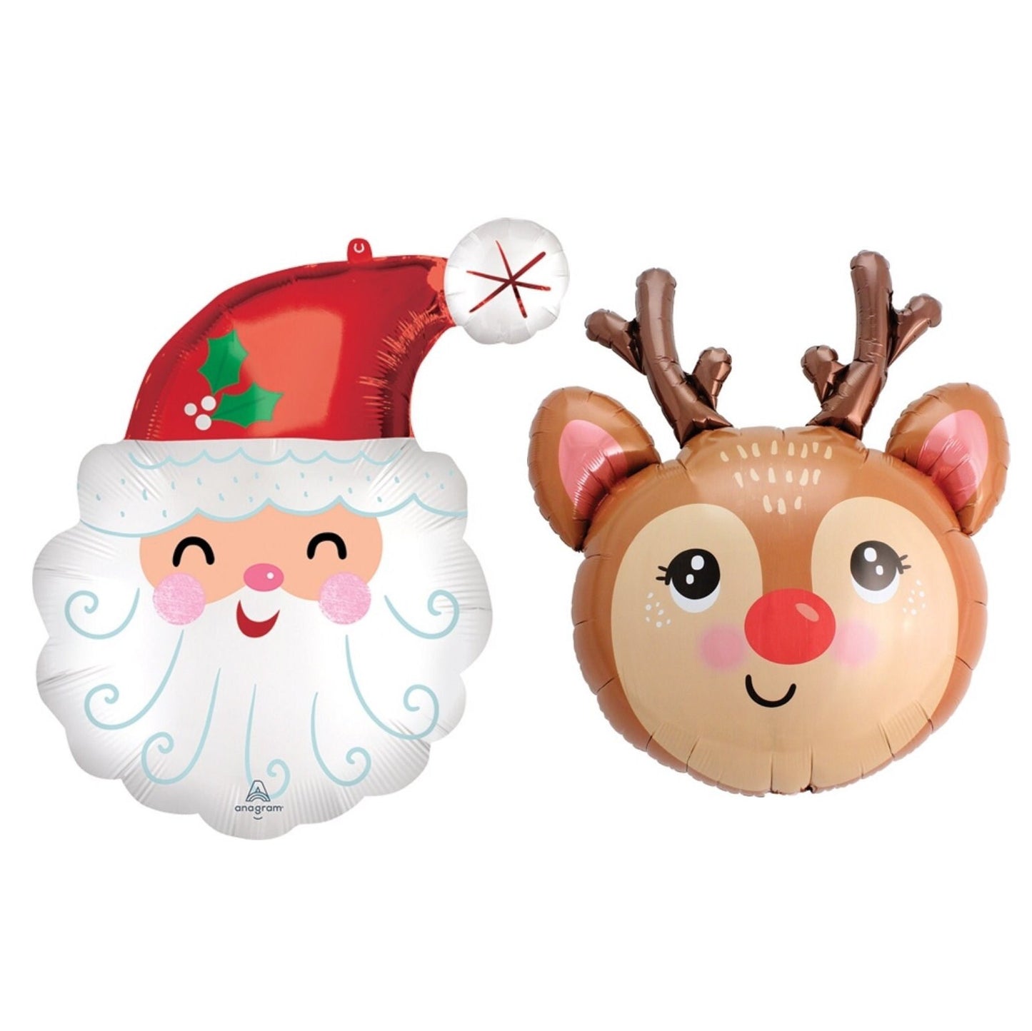 Santa And Reindeer Head Christmas Themed Balloons