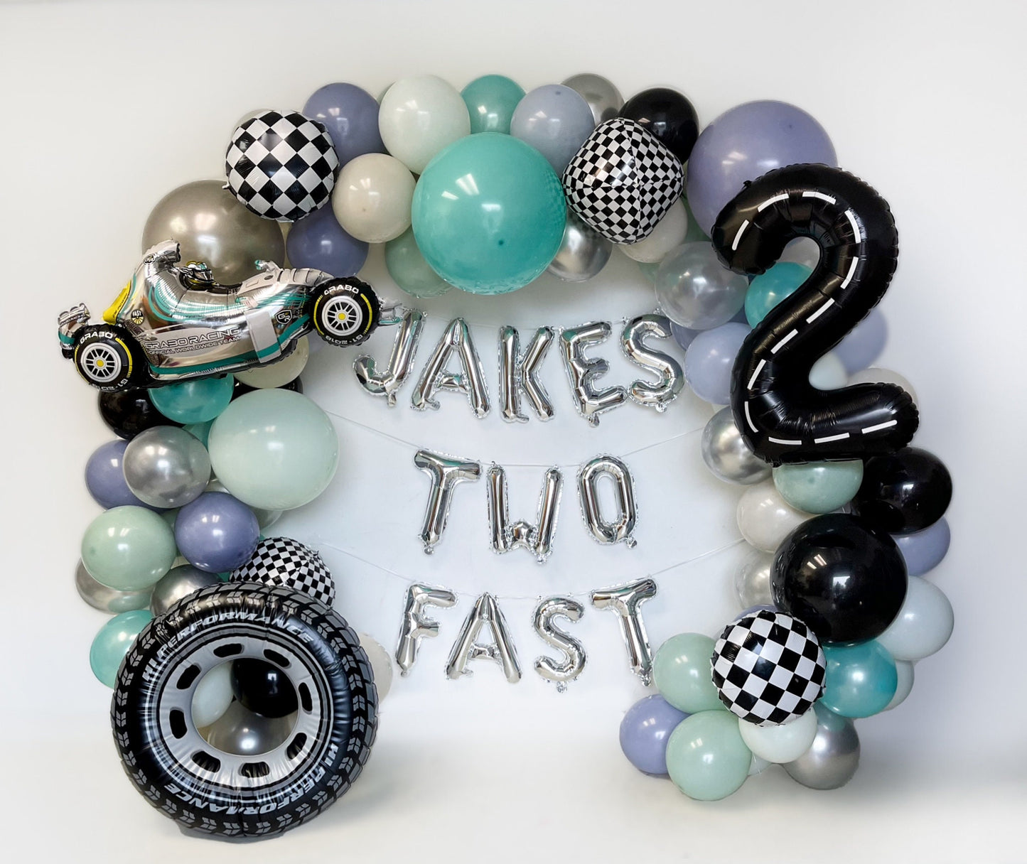 Pastel Greens Two Fast Race Car Balloon Garland Kit