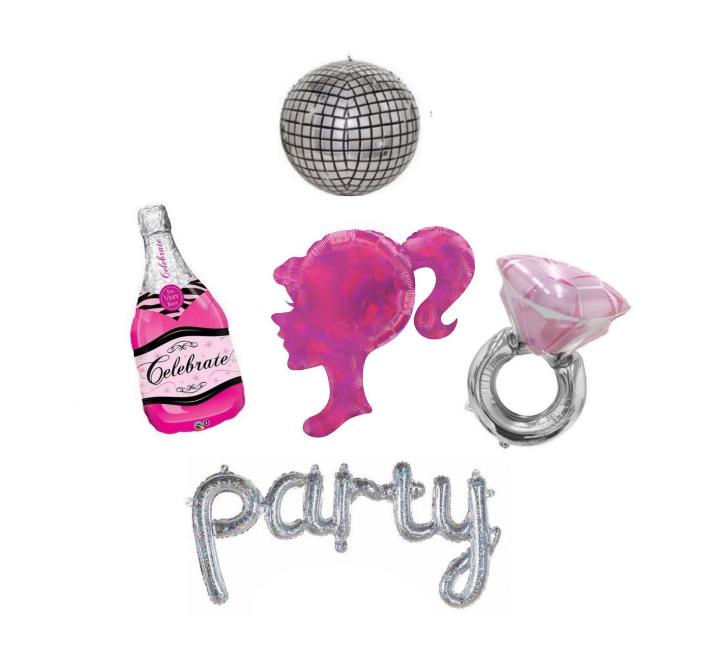 Pink Silhouette Bottle Ring Disco Ball Party Script Balloon Kit