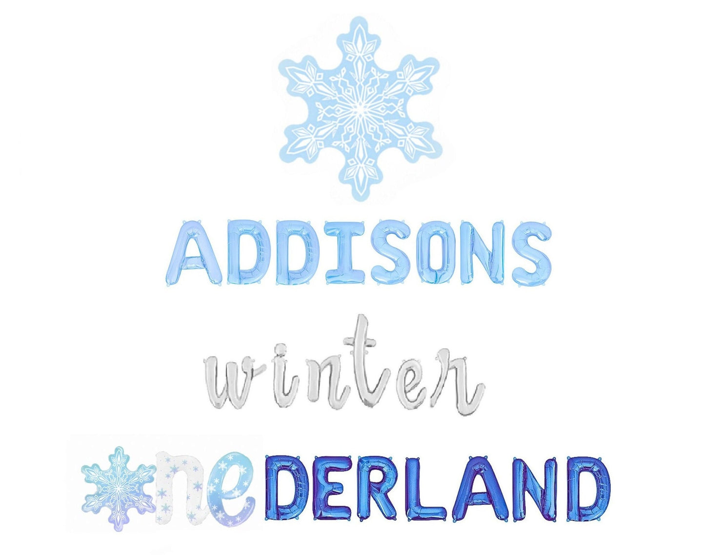 Light Blue Custom Name Winter OneDerland Letter Balloon Kit