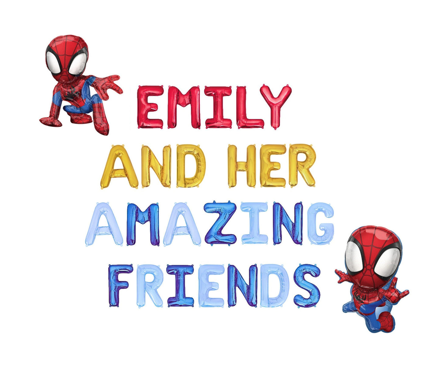 Custom Name And Her Amazing Friends Spiderman Birthday Letter Balloon Kit