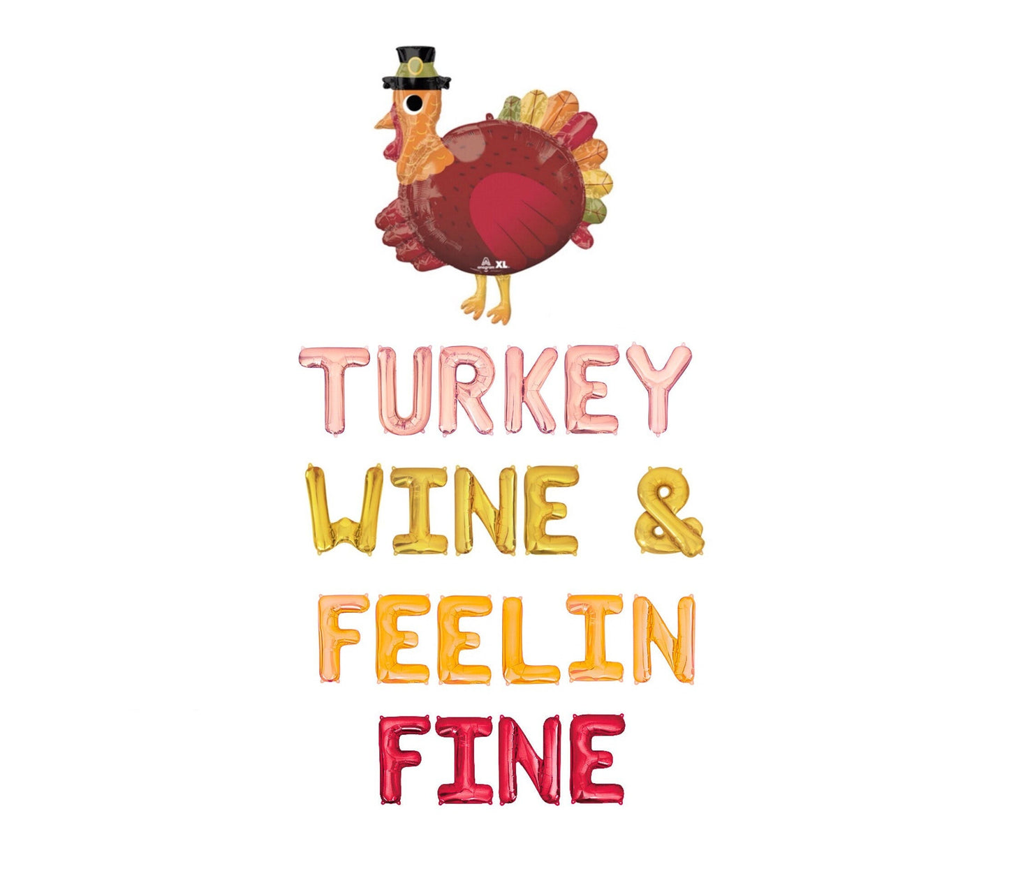 Turkey Wine & Feelin Fine Thanksgiving Letter Balloon Kit