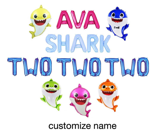 Custom Name Shark Two Two Two Letter Balloon Kit