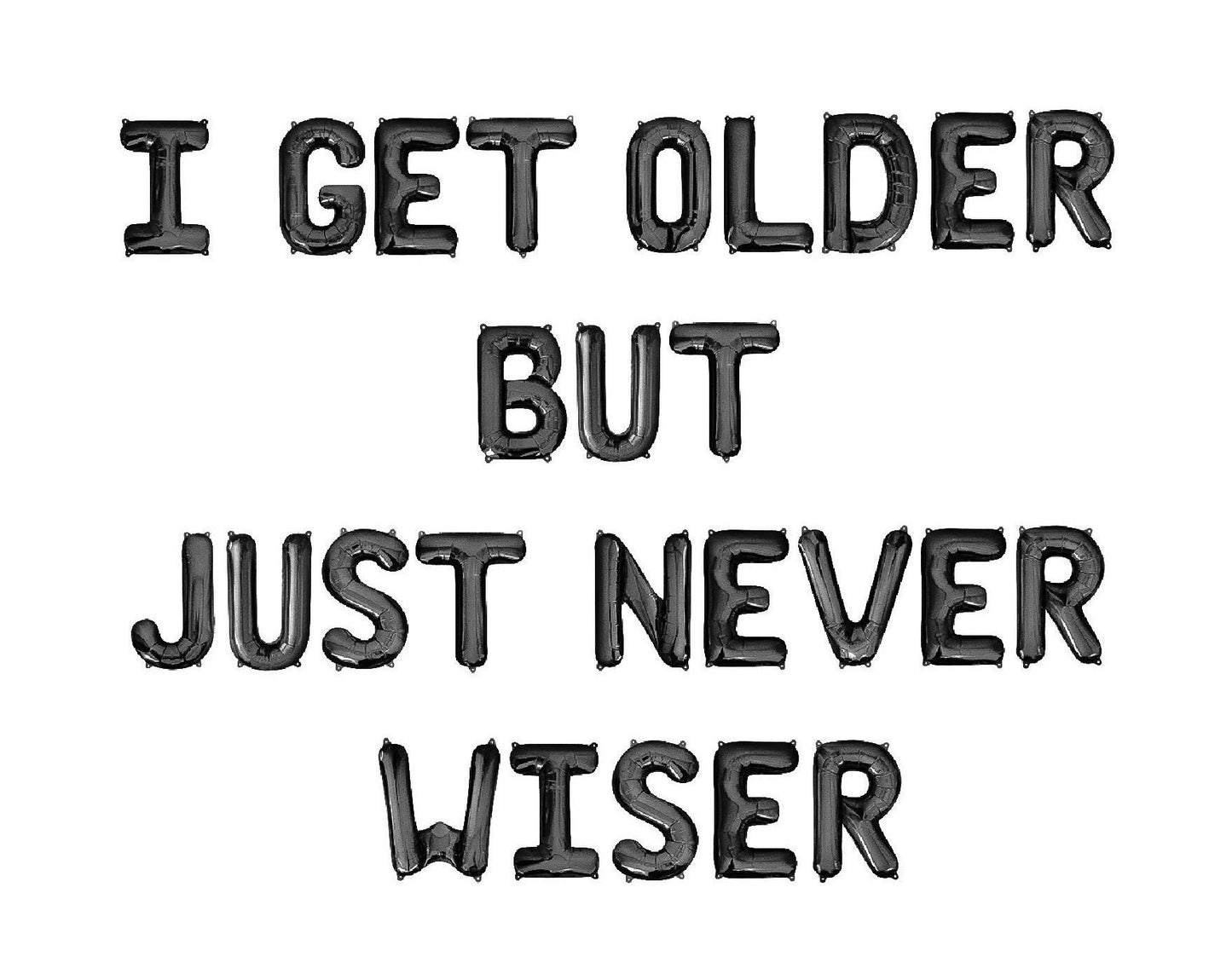 I Get Older But Just Never Wiser Letter Balloon Kit