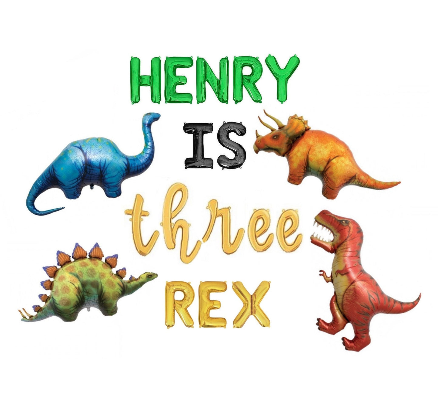 Custom Name Is Three Rex Dino Birthday Letter Balloon Kit