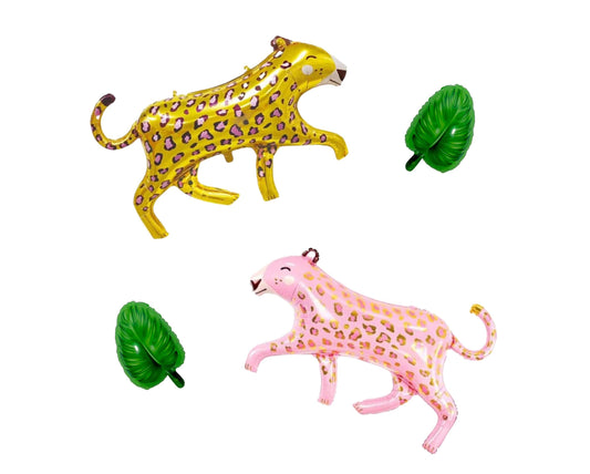 Gold and Pink Cheetahs and Leaves Balloon Set