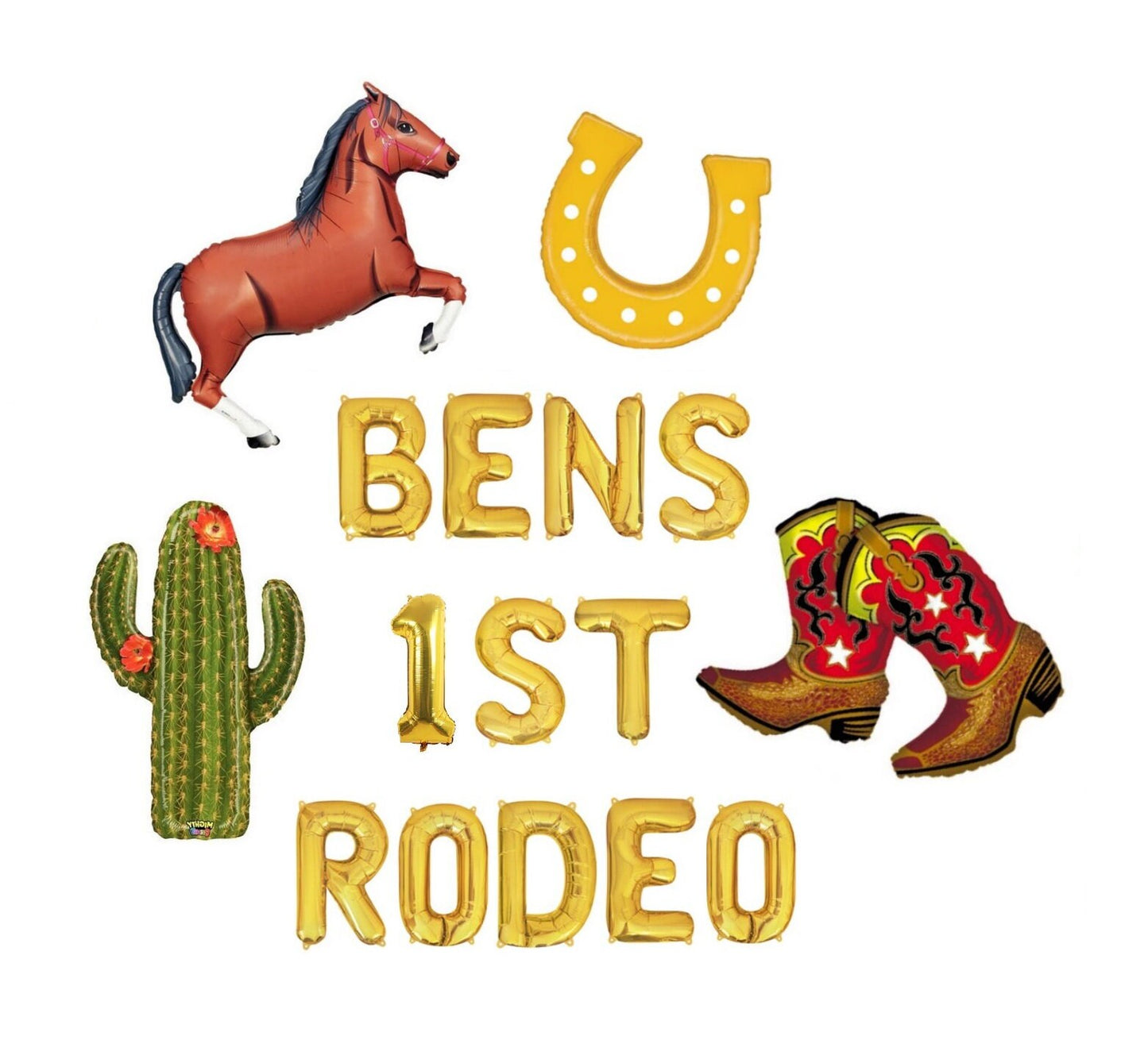 1st Rodeo Western Themed Birthday Custom Letter Balloon Kit