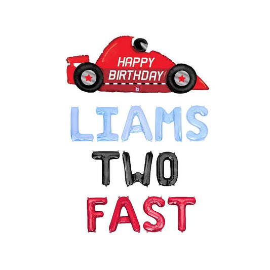 Custom Names Two Fast Race Car Birthday Letter Balloon Kit