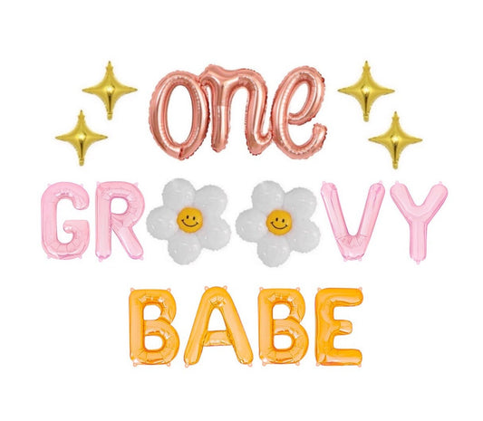 One Groovy Babe 1st Birthday Letter Balloon Kit