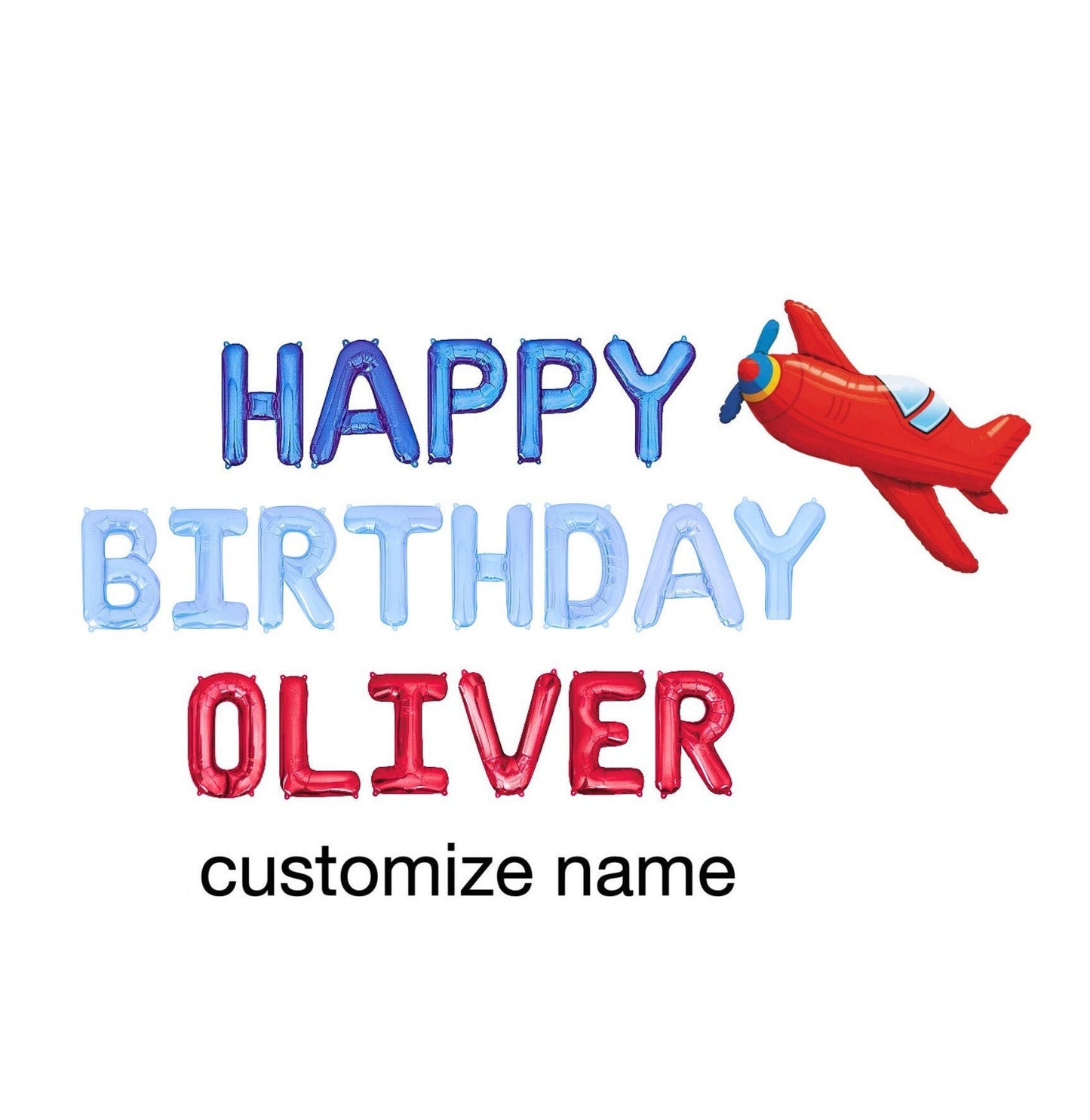 Happy Birthday Custom Name Airplane Themed Letter Balloon Kit