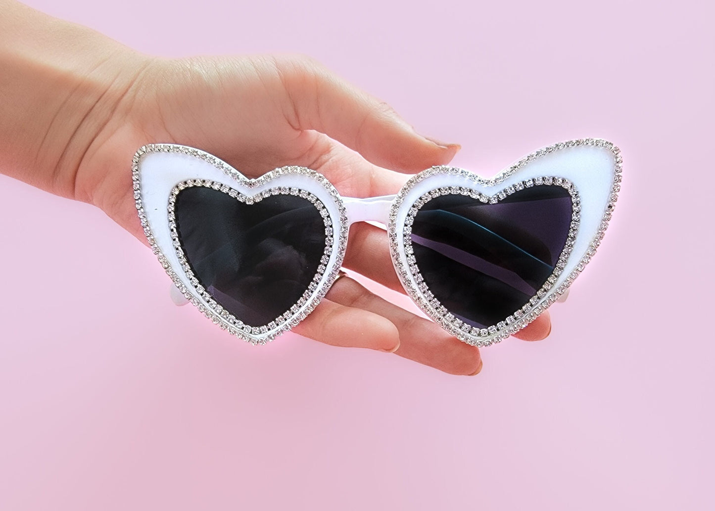 White Heart Sunglasses With Small Rhinestones